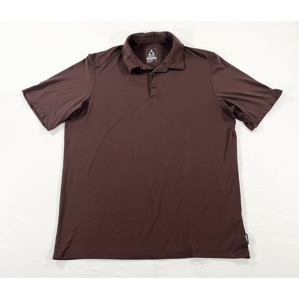 Gerry Mens Large Performance Golf Polo Shirt Moisture Wicking Burgundy Brown L
